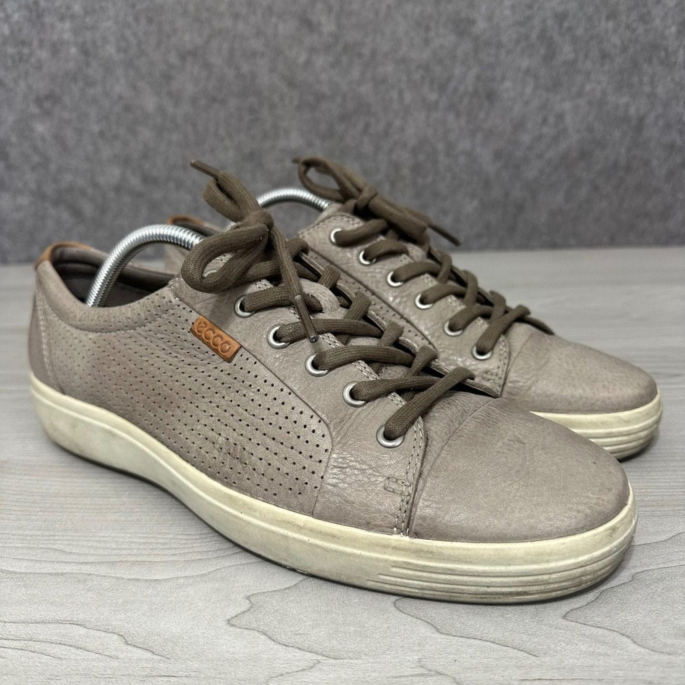 ECCO Soft 7 Sneaker Mens 43 US 9 Gray Moon Rock Perforated Leather Shoes